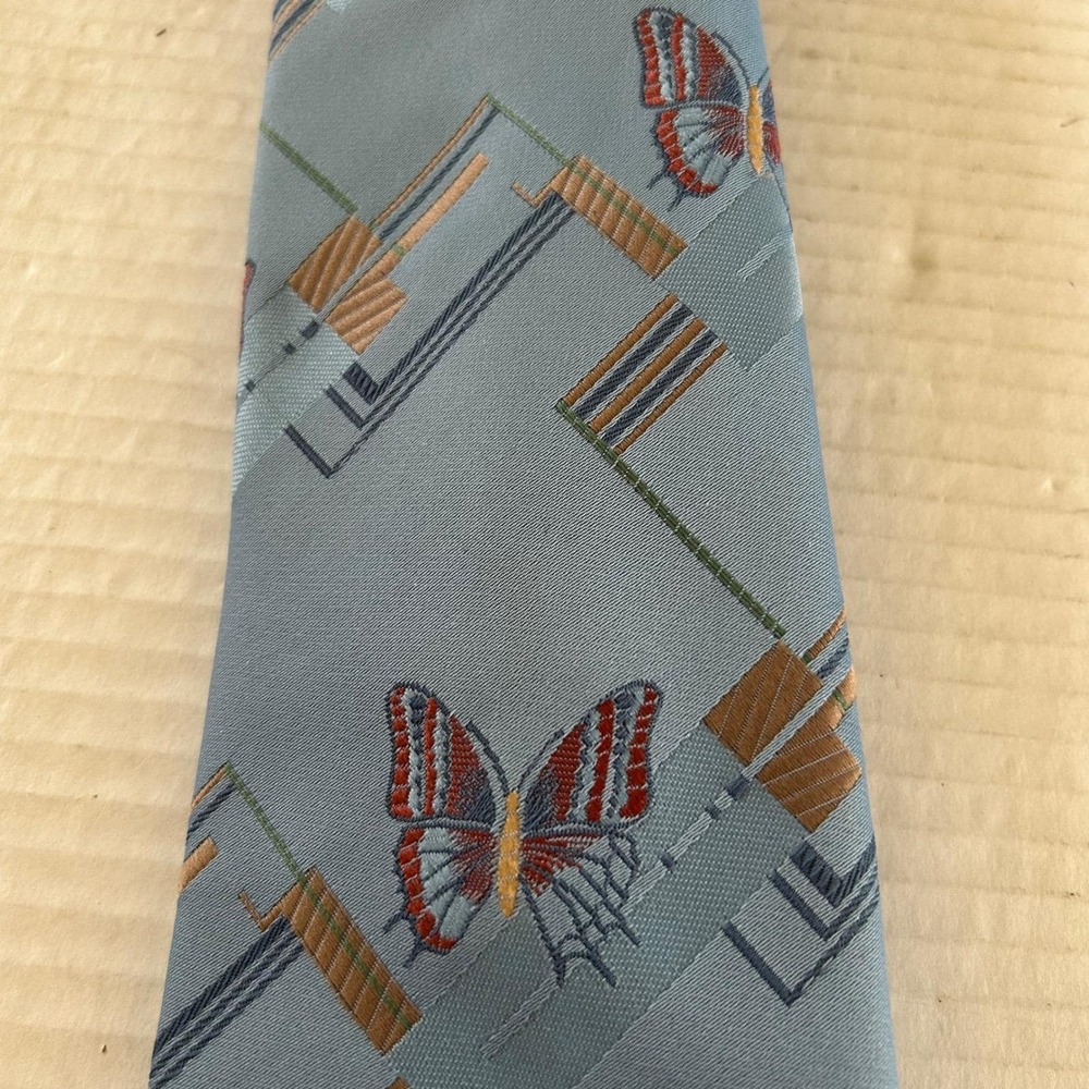 Andhurst Mens Necktie Light Blue Butterfly Geometric Woven Pattern Classic Tie - Picture 5 of 6